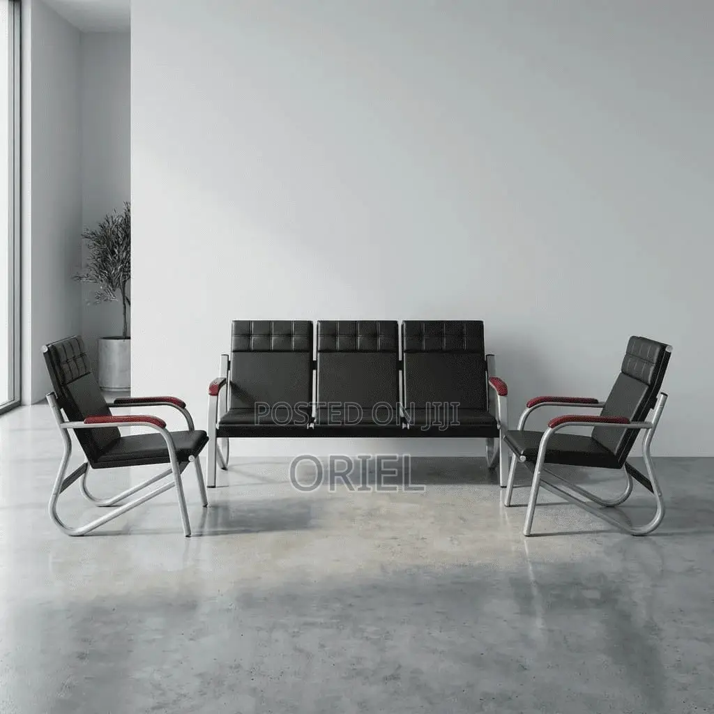 Office Sofa : Black 5-Seater Office Reception 5-Seater Sofa