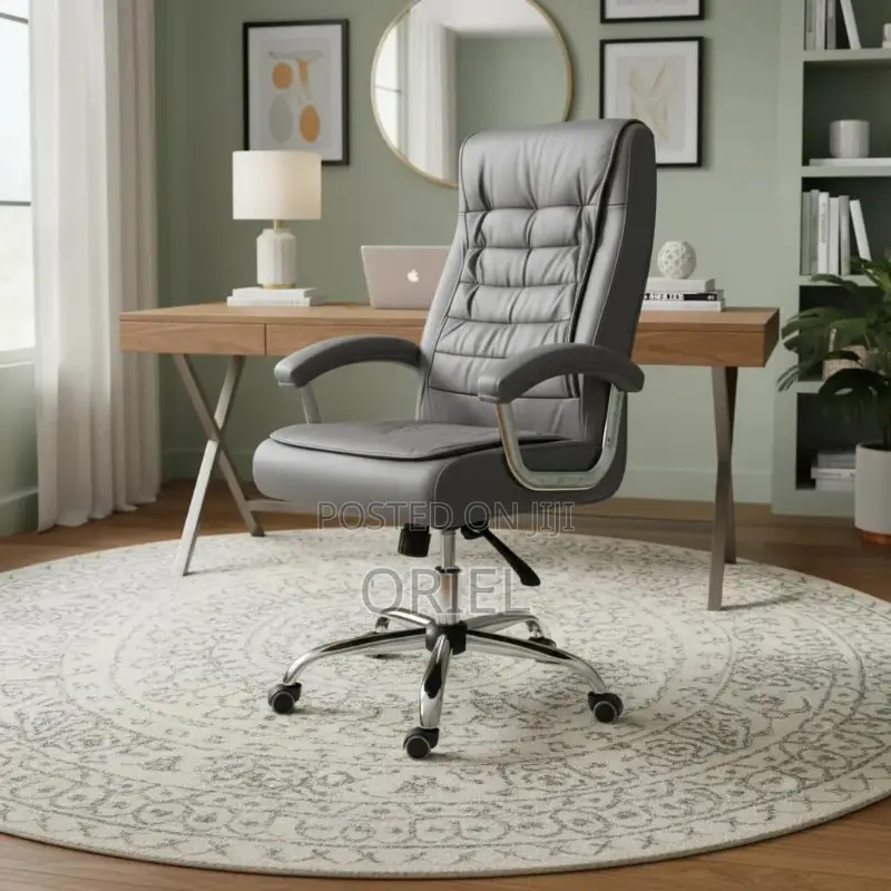 Office Chair : Executive Gray Office Leather High-Back Director Chair
