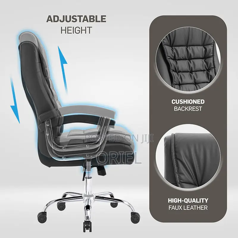 Office Chair : Executive Gray Office Leather High-Back Director Chair