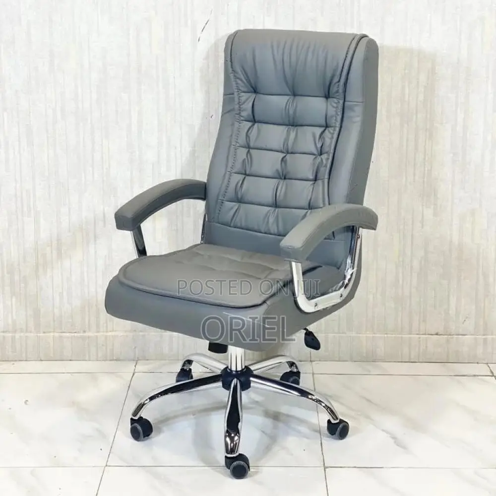Office Chair : Executive Gray Office Leather High-Back Director Chair