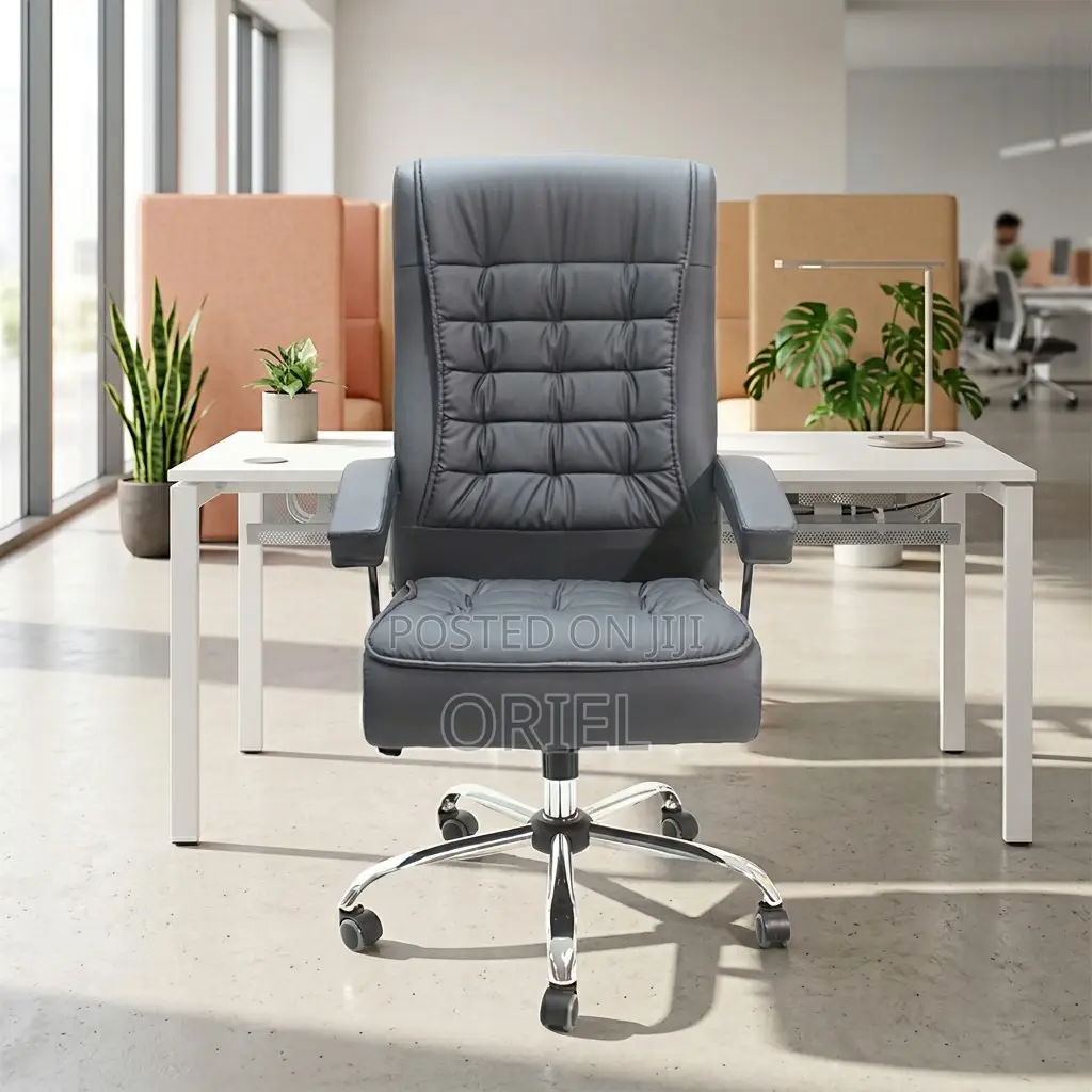 Office Chair : Executive Gray Office Leather High-Back Director Chair