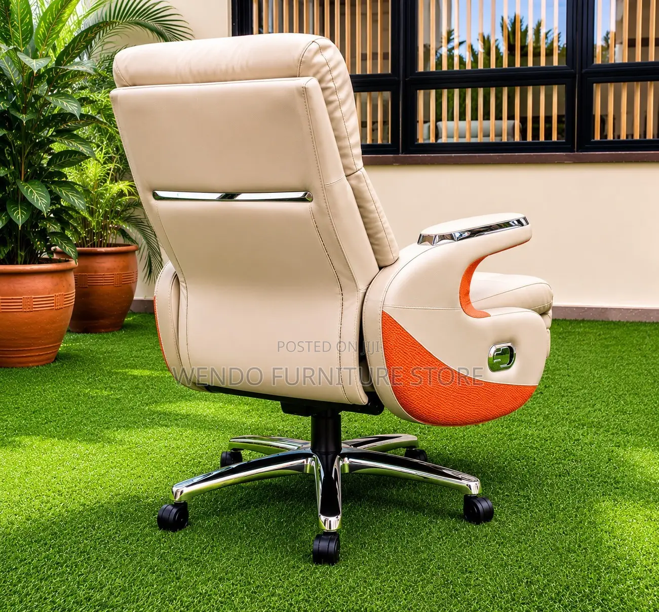 Office Chair : G12 Light Grey and Orange Pu Leather Sovereign Chair