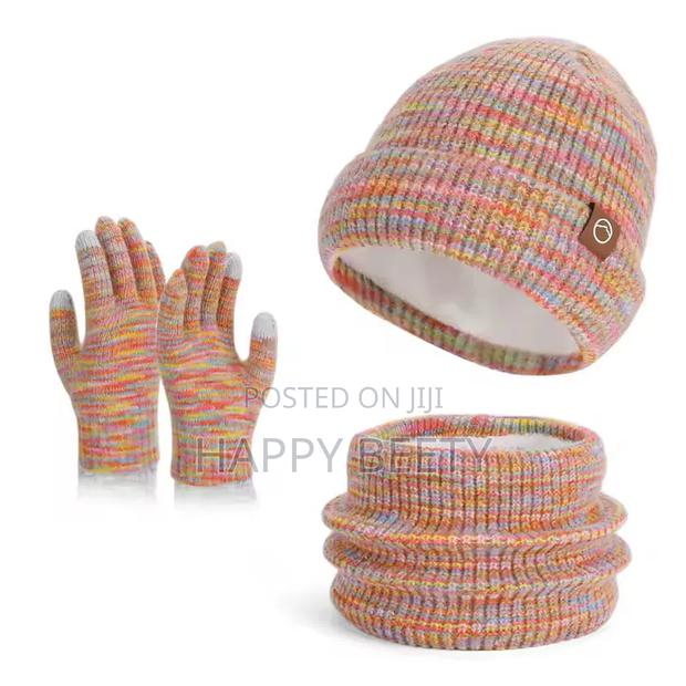 *3pc Knitted Hat Beanie Cap Winter Cold Proof Hat Scarf Gloves Sets - thumbnail 2