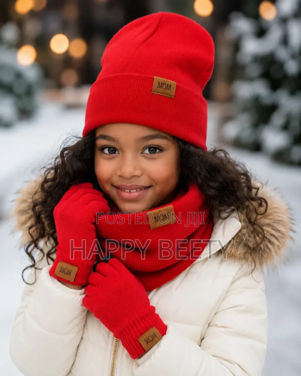 *3pcs Knitted Hat Beanie Cap Winter Cold Proof Hat Scarf Gloves