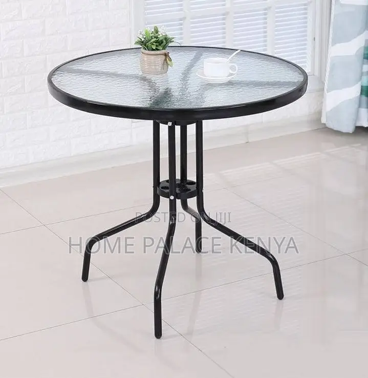 Balcony Table: Durable Metal and Tempered Glass Dining Table