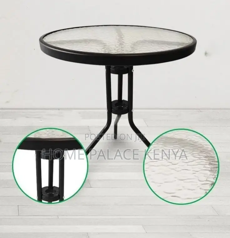 Balcony Table: Durable Metal and Tempered Glass Dining Table