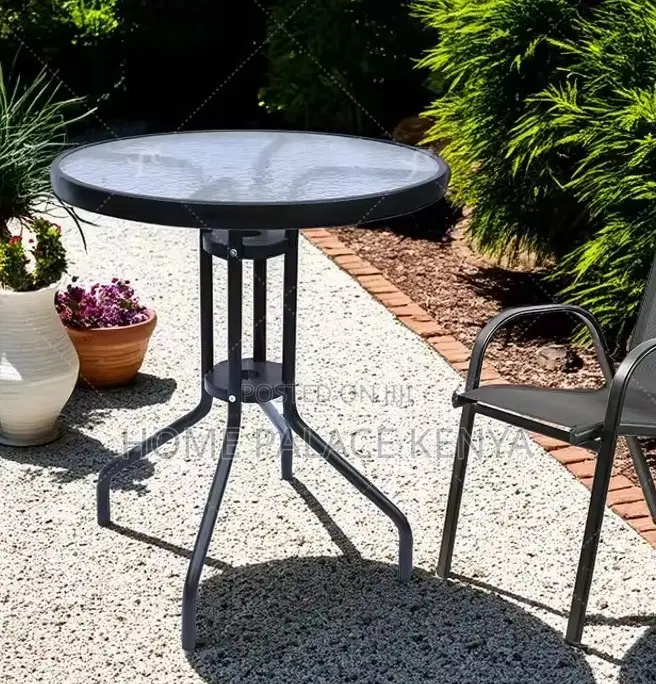 Balcony Table: Durable Metal and Tempered Glass Dining Table