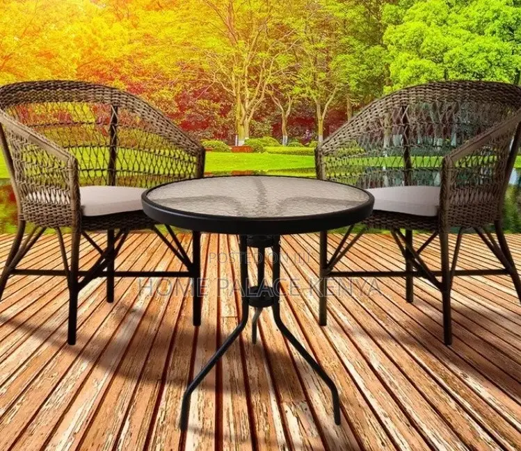 Balcony Table: Durable Metal and Tempered Glass Dining Table
