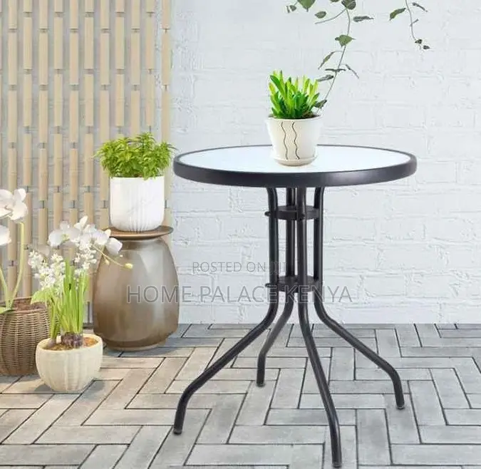 Balcony Table: Durable Metal and Tempered Glass Dining Table