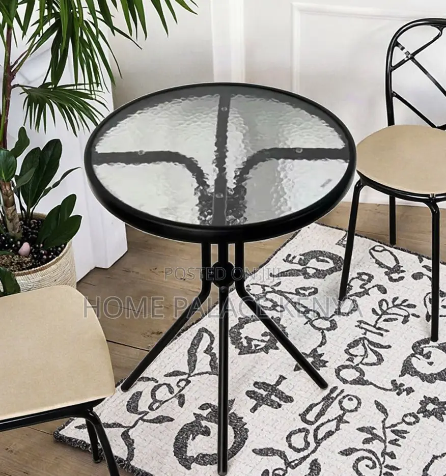 Balcony Table: Durable Metal and Tempered Glass Dining Table