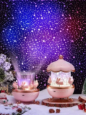 ​Bunny Carousel Night Light Projector Kids Bedside Lamp