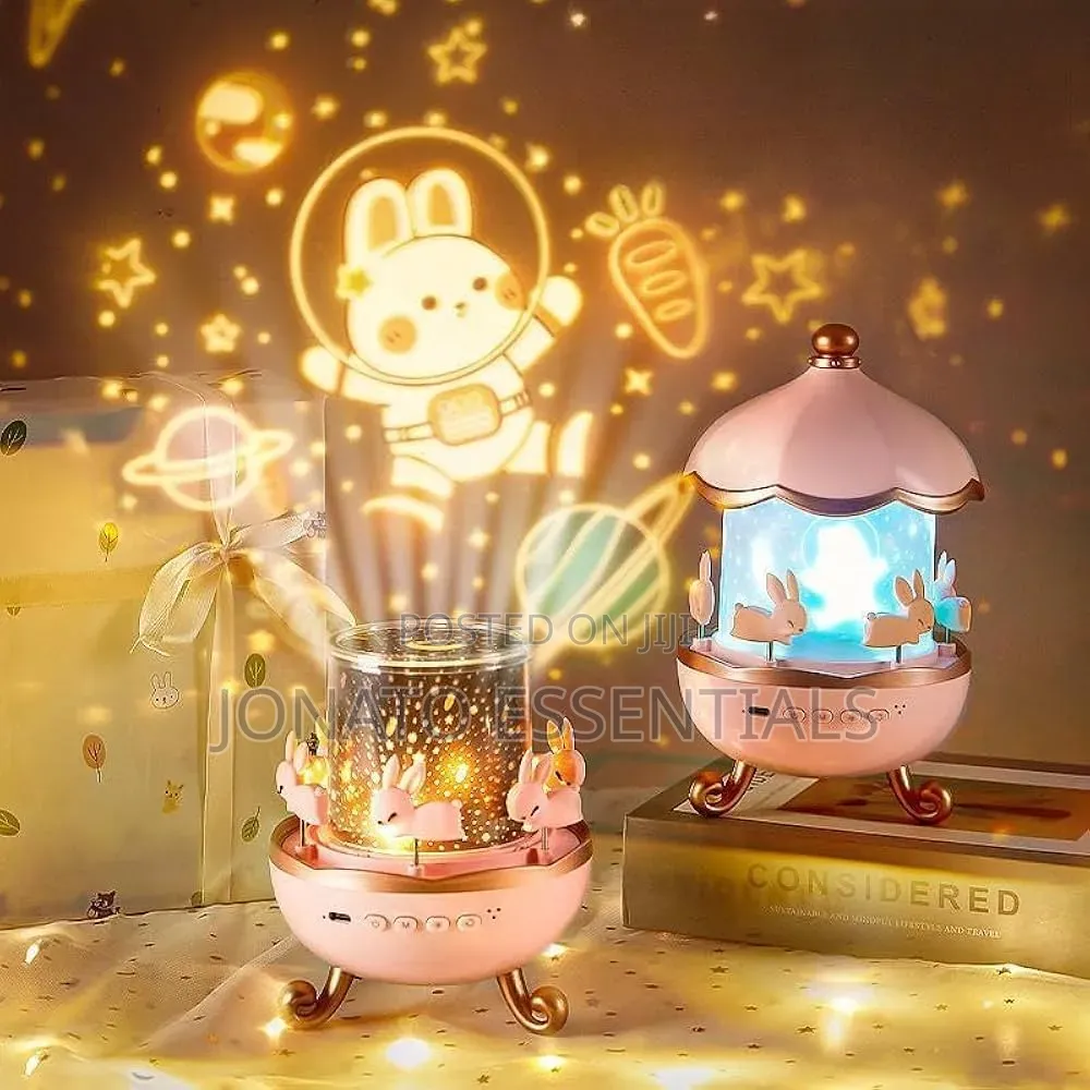 ​Bunny Carousel Night Light Projector Kids Bedside Lamp