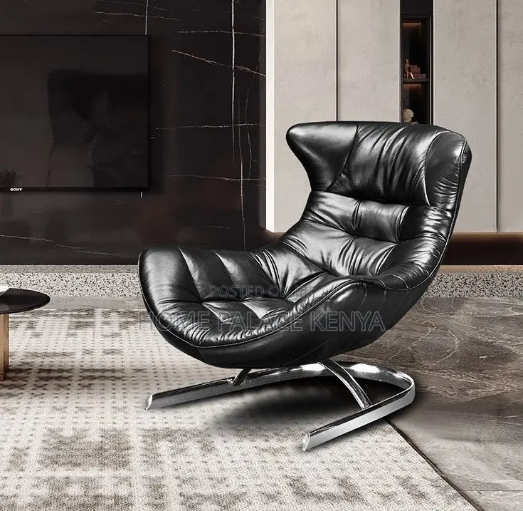 Lounge Chair: Stainless Steel Leather Lounge Rocking Chair
