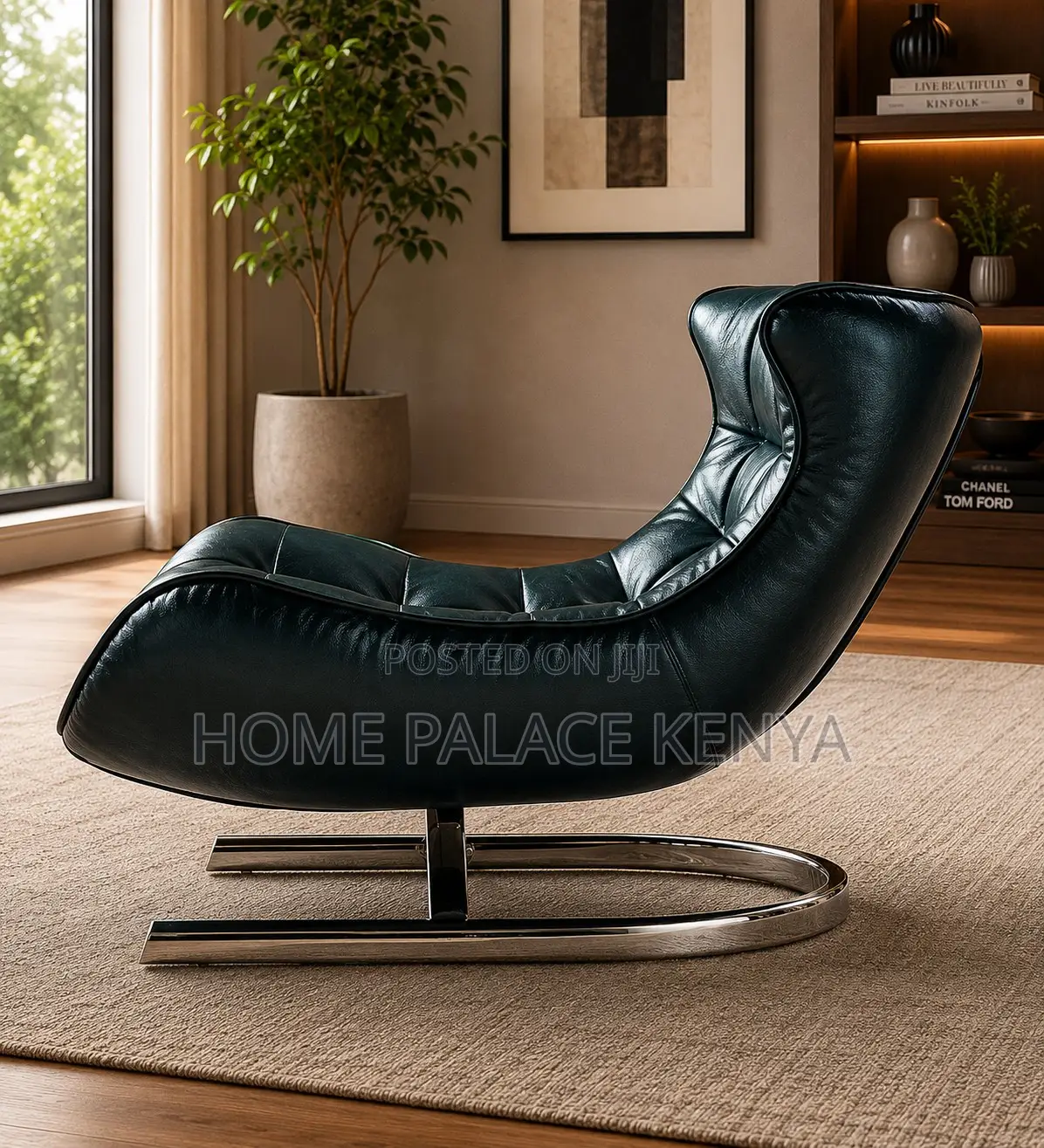 Lounge Chair: Stainless Steel Leather Lounge Rocking Chair