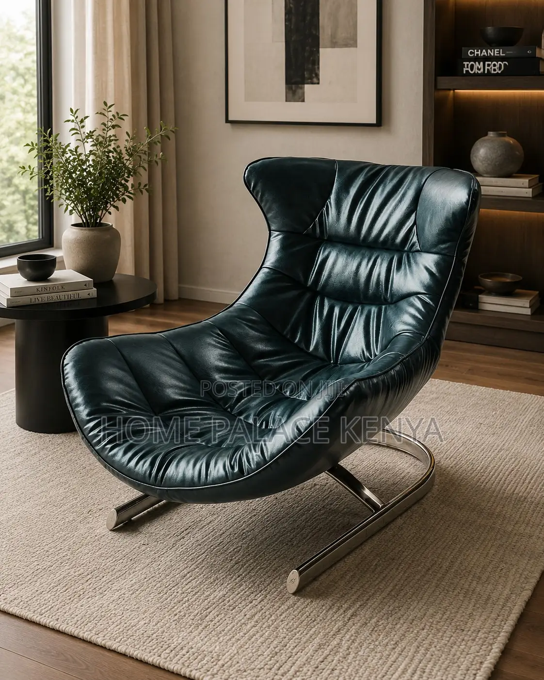 Lounge Chair: Stainless Steel Leather Lounge Rocking Chair
