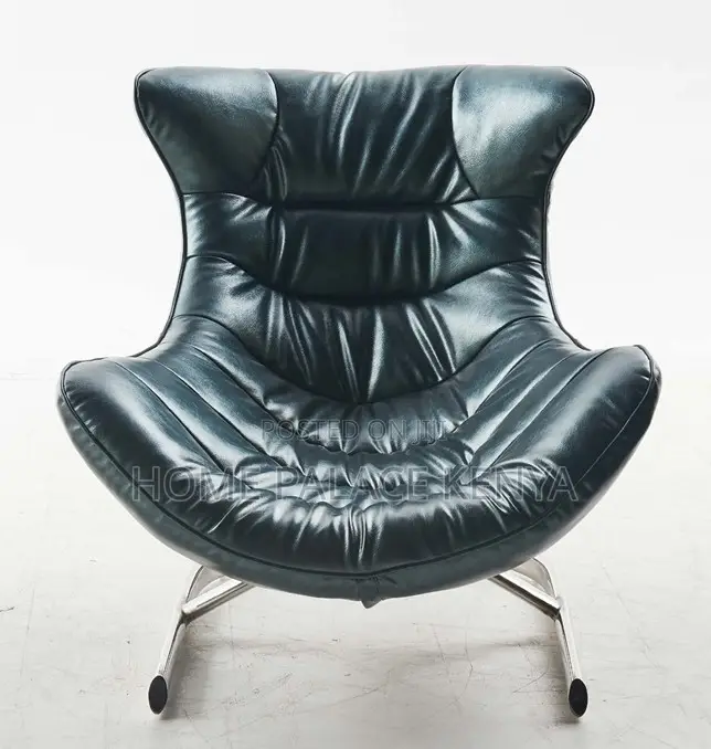 Lounge Chair: Stainless Steel Leather Lounge Rocking Chair