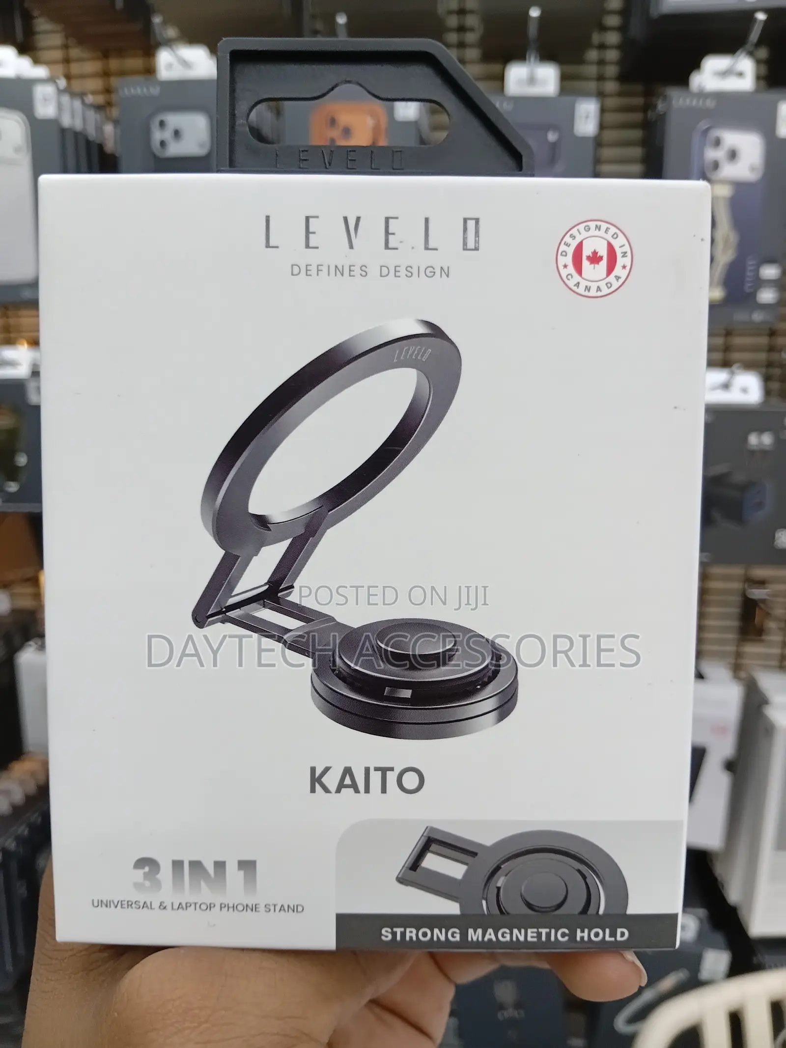 This Is Levelo Kaito 3-in-1 Magsafe Laptop Phone Holder in Matte Black