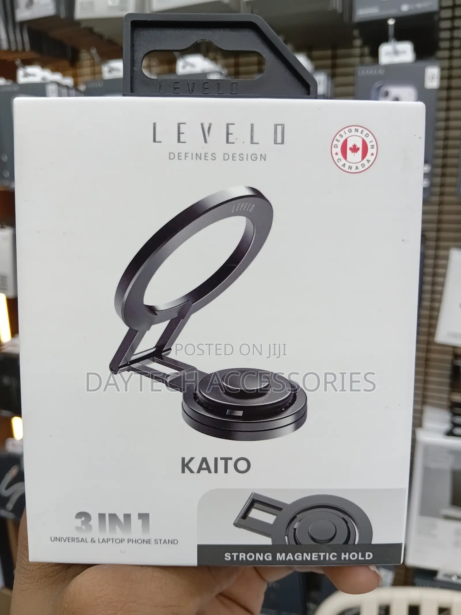 This Is Levelo Kaito 3-in-1 Magsafe Laptop Phone Holder in Matte Black