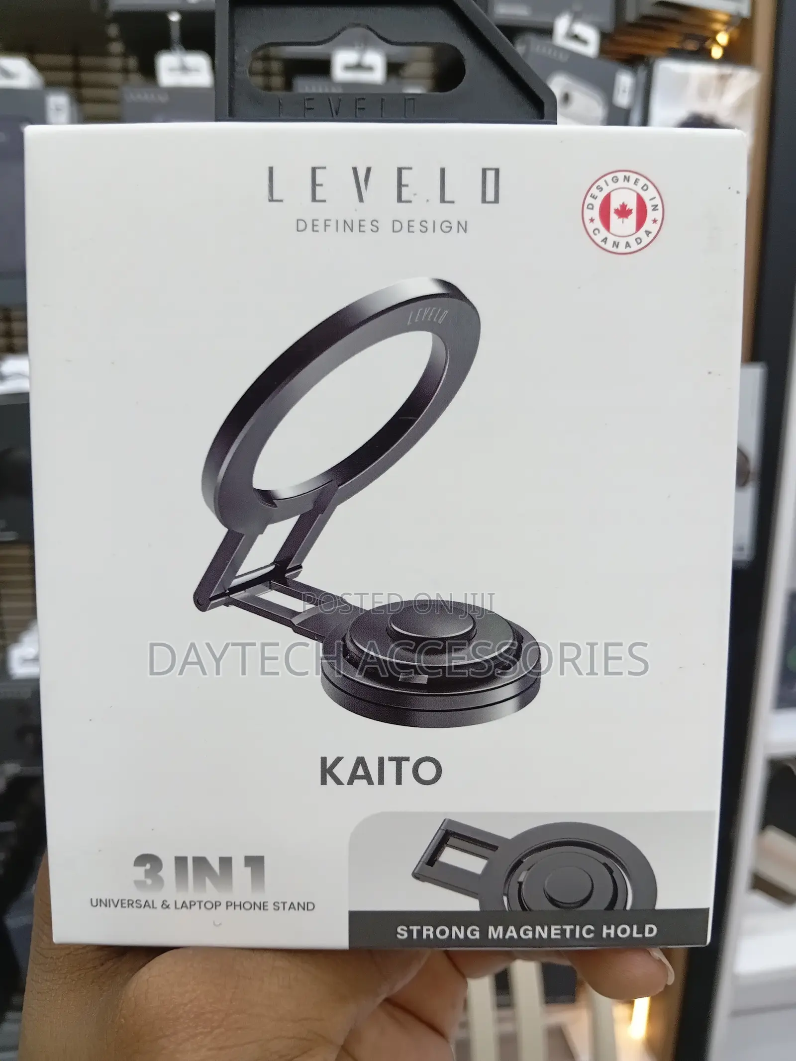 This Is Levelo Kaito 3-in-1 Magsafe Laptop Phone Holder in Matte Black