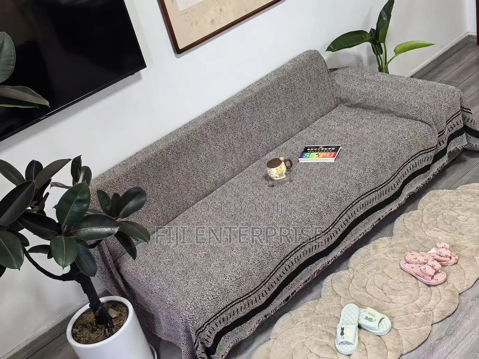 Reversible Chenille Cotton Sofa Cover Set – 7 Seater (3+2+1+1)