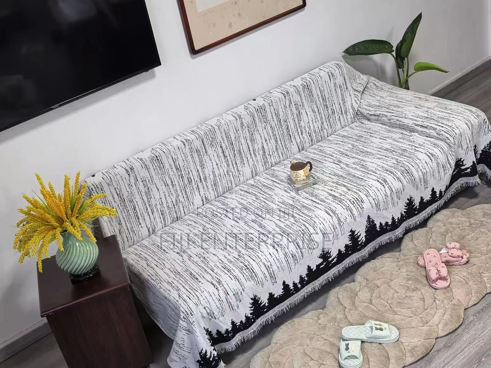 Reversible Chenille Cotton Sofa Cover Set – 7 Seater (3+2+1+1)