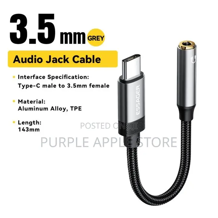 Essager Usb-C to 3.5mm Audio Adapter (Hi-Res Dac Aux)