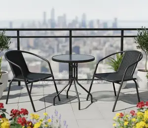 Balcony Set: Rattan Look Plastic Dining Set 2 Chairs and 1 Table