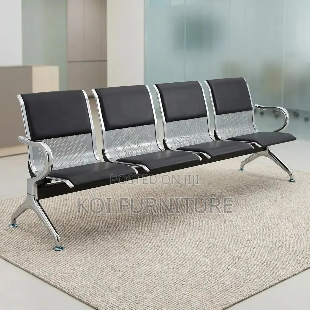Office Benhes; Four Seaters Leather Bench With Metallic Frame