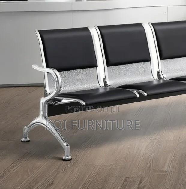 Office Benhes; Four Seaters Leather Bench With Metallic Frame - thumbnail 2