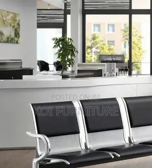 Office Benhes; Four Seaters Leather Bench With Metallic Frame