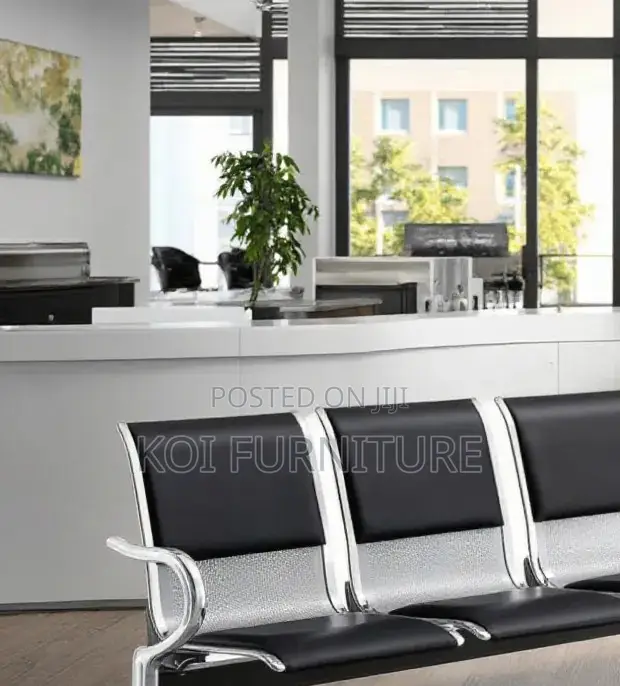 Office Benhes; Four Seaters Leather Bench With Metallic Frame