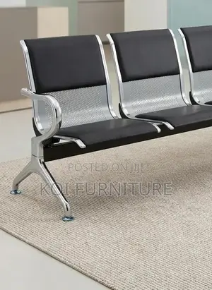 Office Benhes; Four Seaters Leather Bench With Metallic Frame