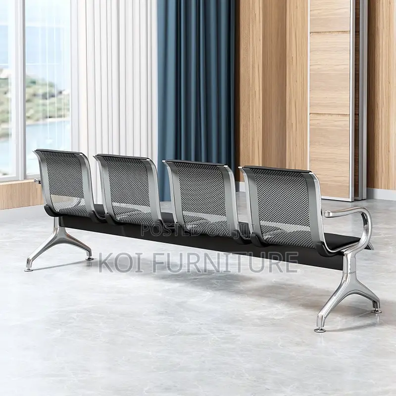 Office Benhes; Four Seaters Leather Bench With Metallic Frame