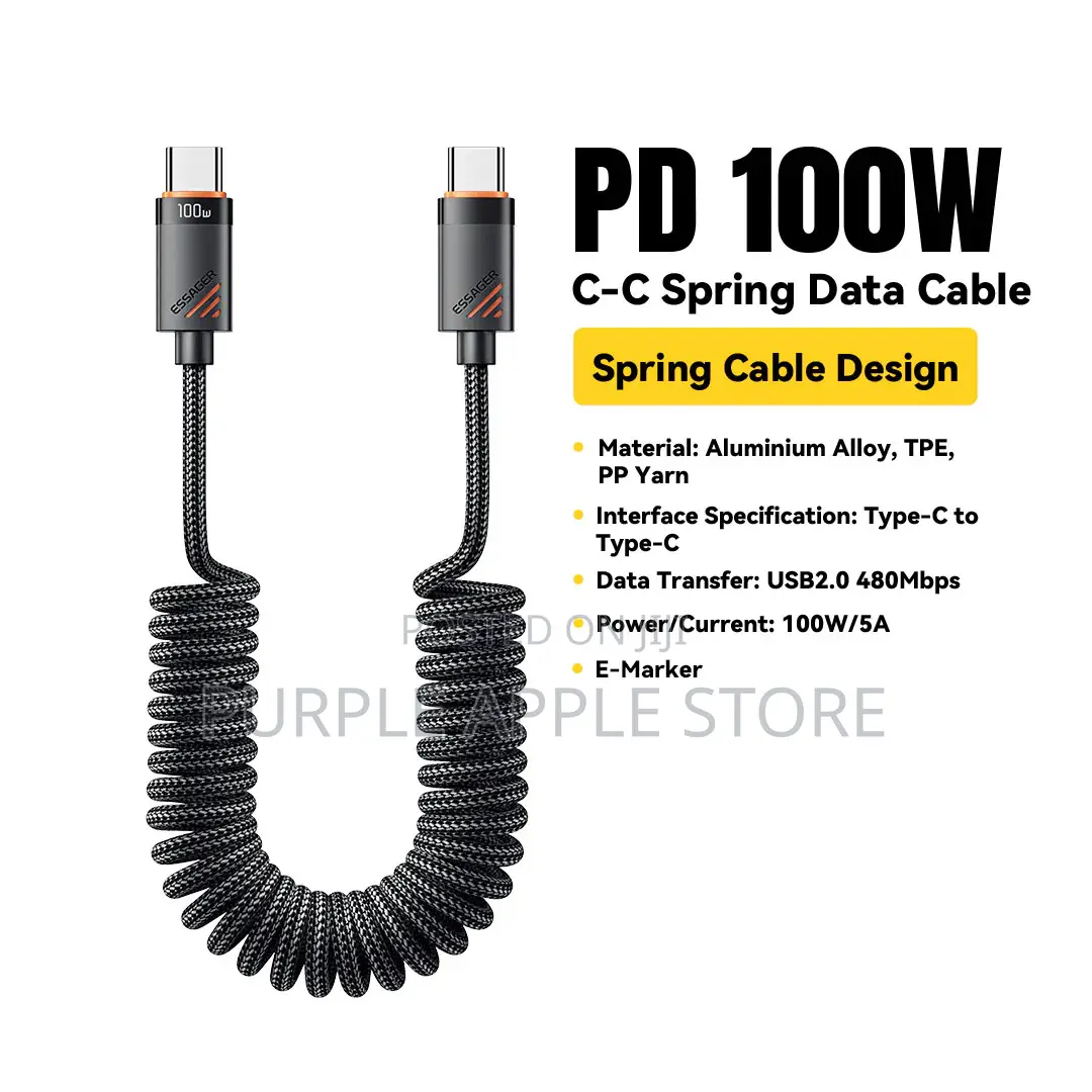 Fast Chargeessager-Usb-C-to-Usb-C-100w-Spring-Charging-Cable-1.8m