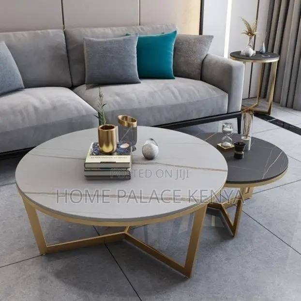 Coffee Table: Elegant Stone Top Coffee Table Set With Metal Frame