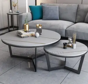 Coffee Table: Elegant Stone Top Coffee Table Set With Metal Frame