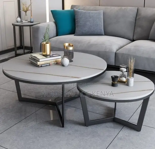 Coffee Table: Elegant Stone Top Coffee Table Set With Metal Frame