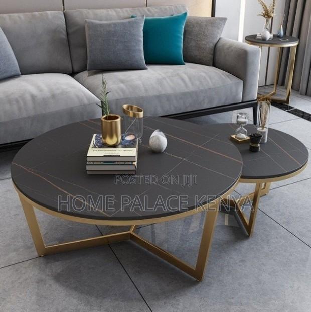 Coffee Table: Elegant Stone Top Coffee Table Set With Metal Frame - thumbnail 3