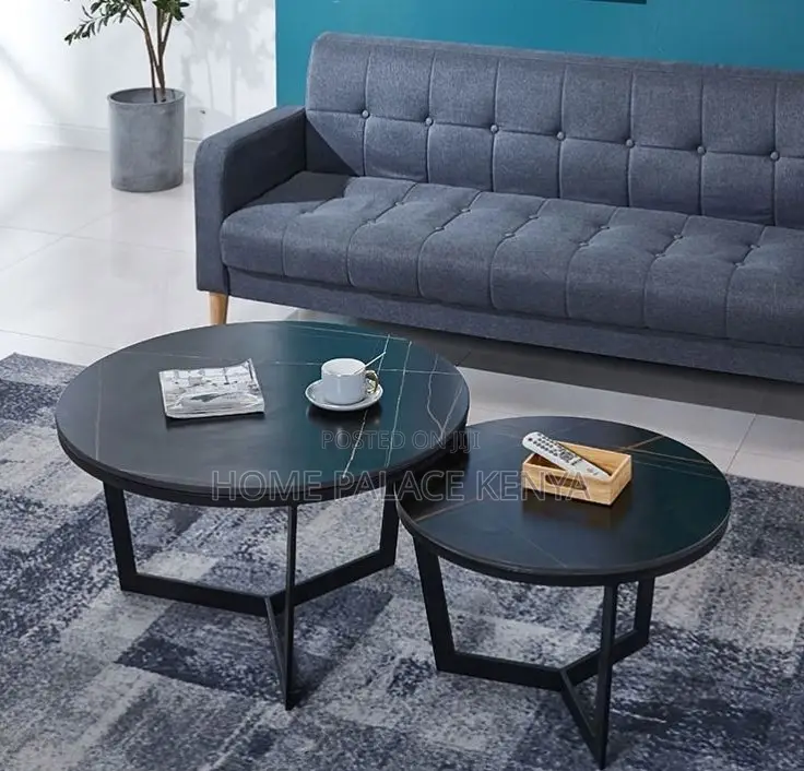 Coffee Table: Elegant Stone Top Coffee Table Set With Metal Frame