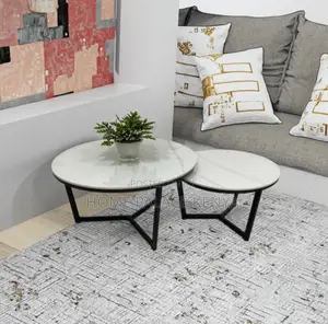 Coffee Table: Elegant Stone Top Coffee Table Set With Metal Frame