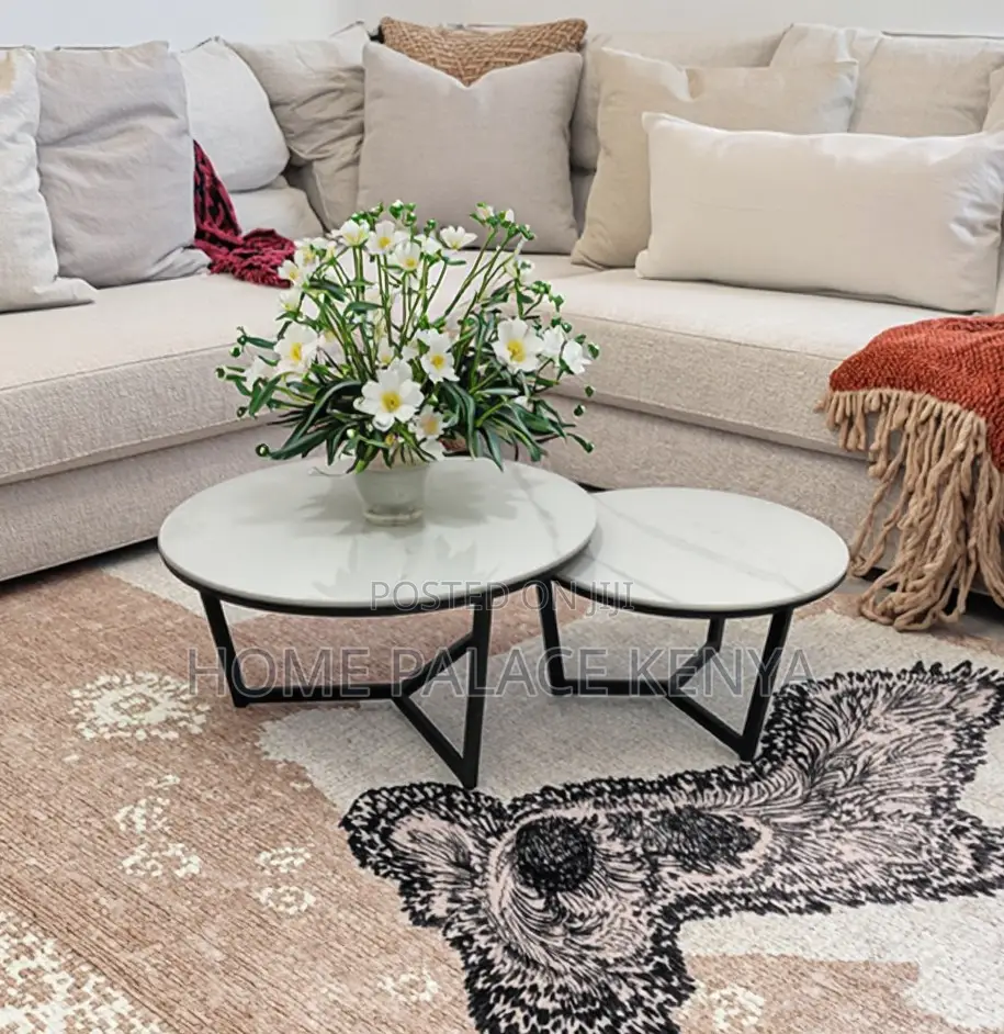 Coffee Table: Elegant Stone Top Coffee Table Set With Metal Frame