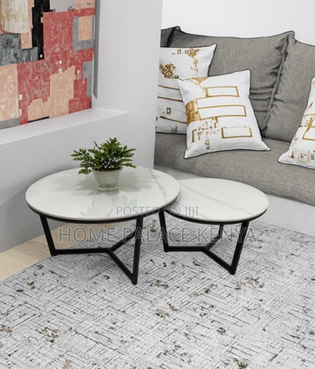 Coffee Table: Elegant Stone Top Coffee Table Set With Metal Frame - thumbnail 8