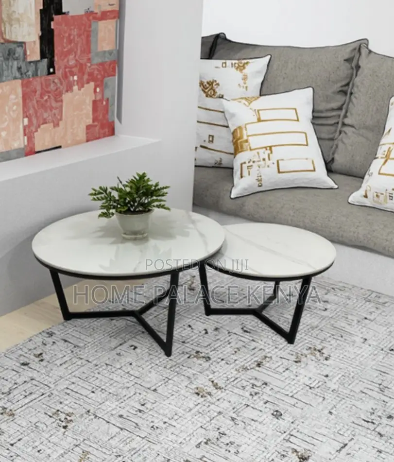 Coffee Table: Elegant Stone Top Coffee Table Set With Metal Frame