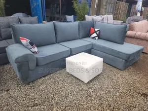 Grey L-Shape 5-Seater Sofa Set + Ottoman