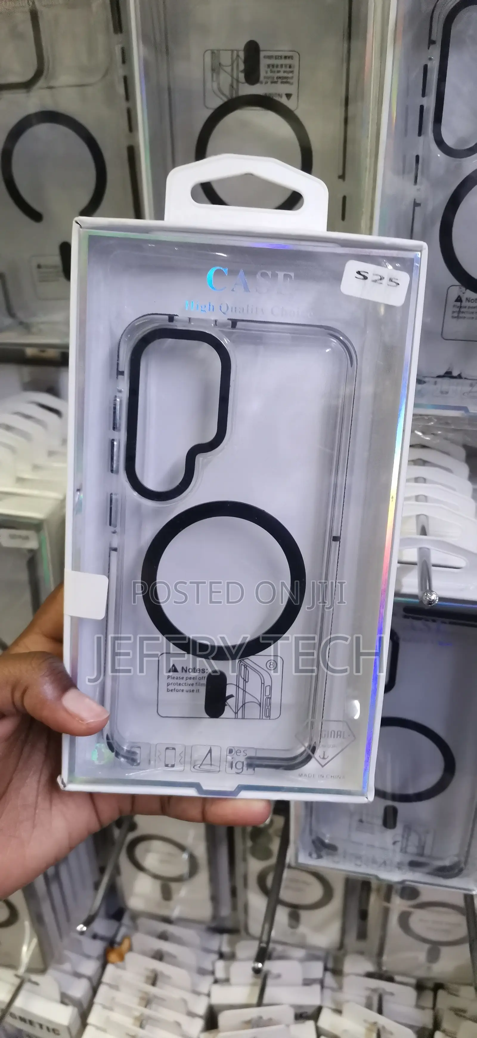 Samsung Galaxy S25 Transparent Back and a Black Magnetic Ring Case