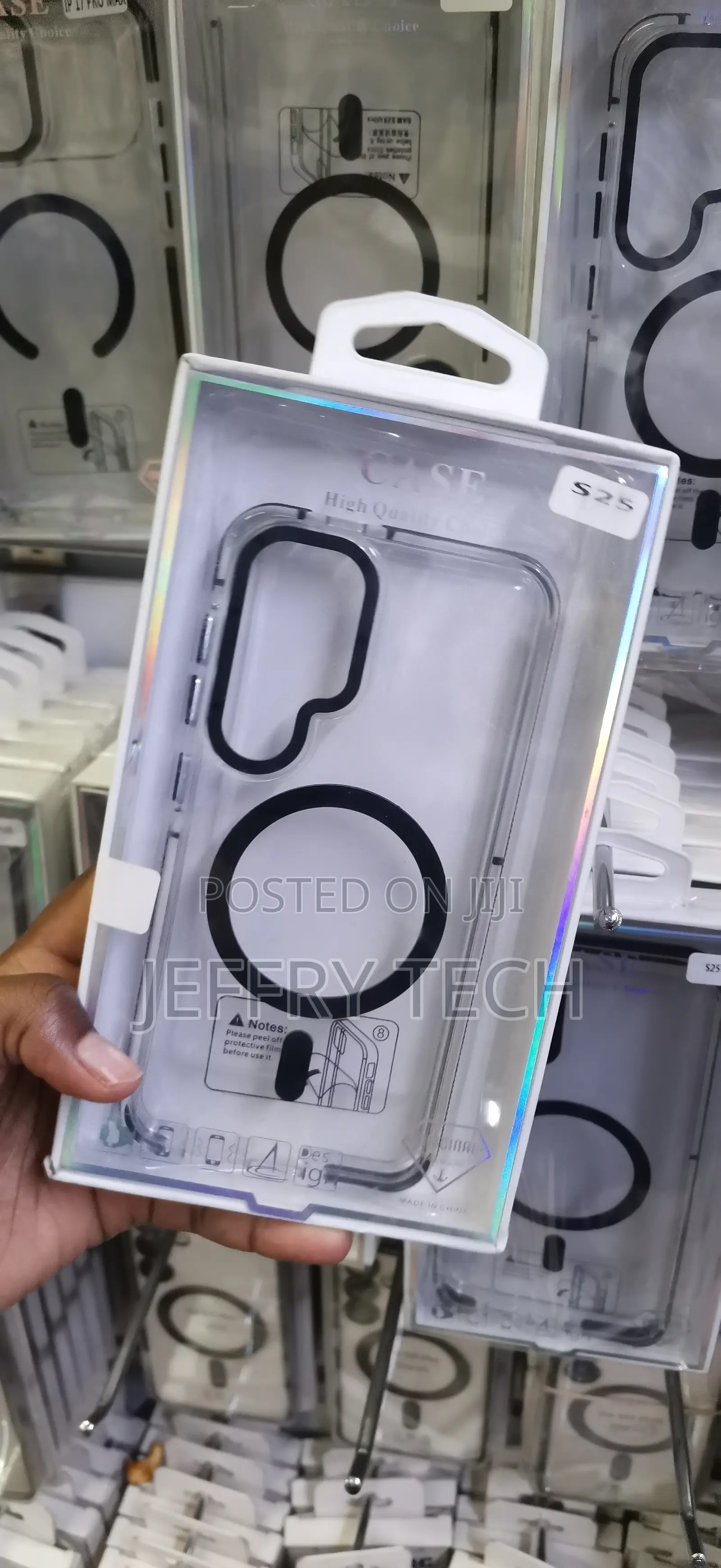 Samsung Galaxy S25 Transparent Back and a Black Magnetic Ring Case