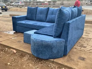 Blue 6-Seater L-Shape Sofa With Ottoman