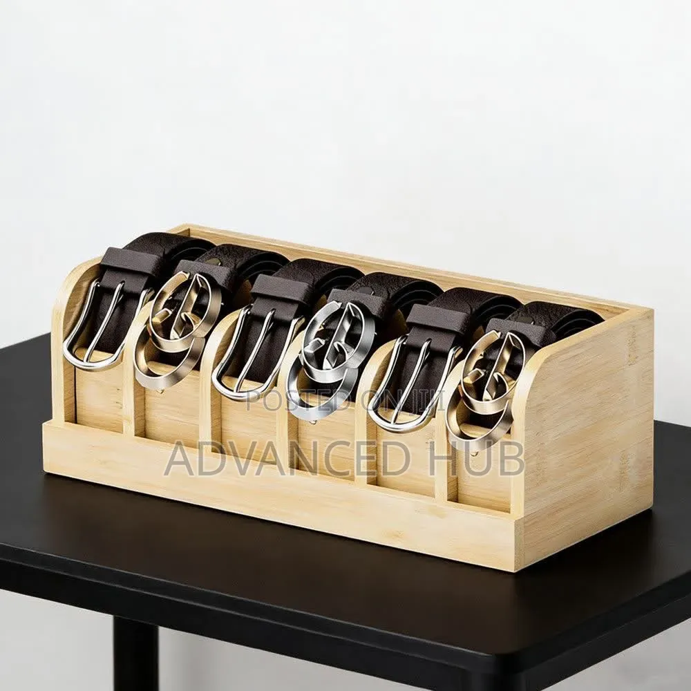 6 Slots Premium Bamboo Belt Organizer