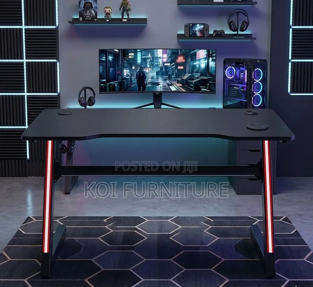 Office Desk; Computer Gaming Desk With Led Lights