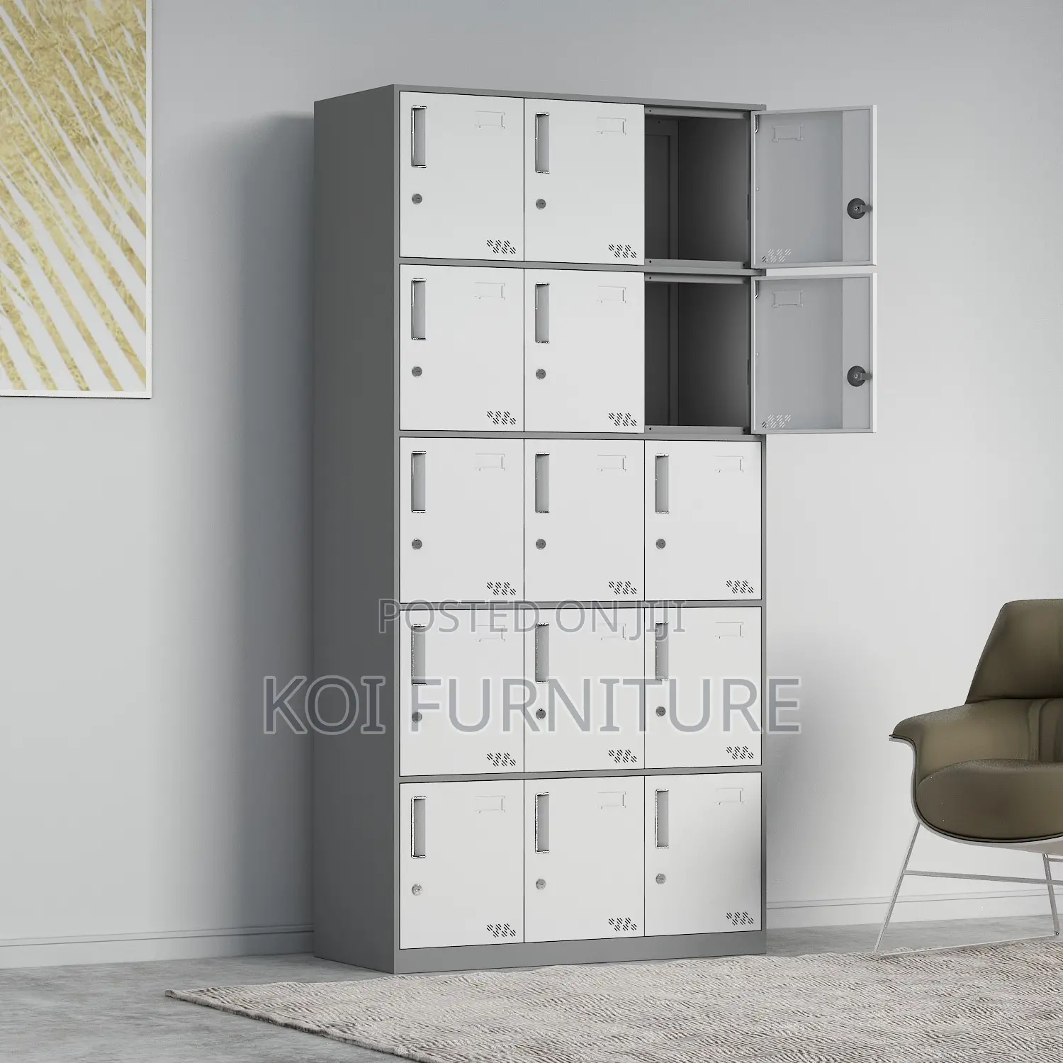 Office Cabinet; 15 Lockers Drawers Grey White Steel Doucuments Cabinet